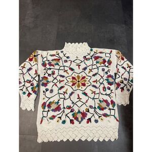 Artisan Embroidered Floral Sweater | Boho Chic Knitwear | Multicolor B-12